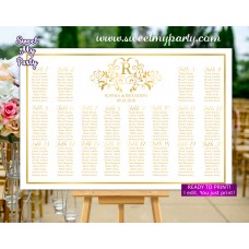 Gold Seating Chart with monogram,Gold Wedding Seating Plan,(112w)